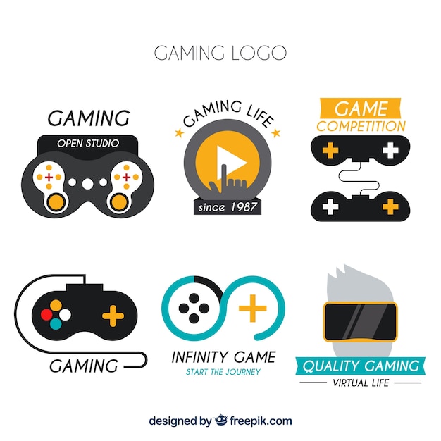 Collezione di logo di videogiochi con design piatto