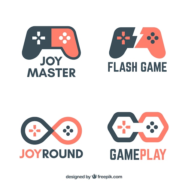 Collezione di logo di videogiochi con design piatto