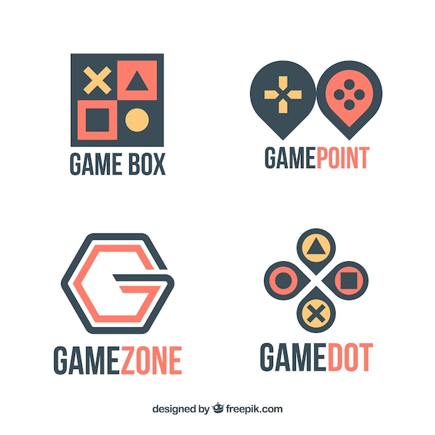 Collezione di logo di videogiochi con design piatto