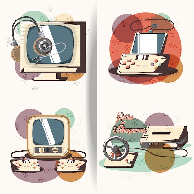 video game retro set icons vector illustration design