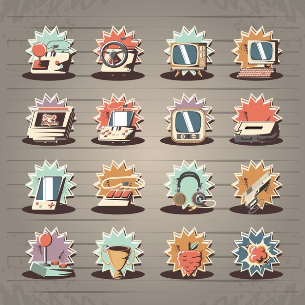 Vector video game retro set icons vector illustration design