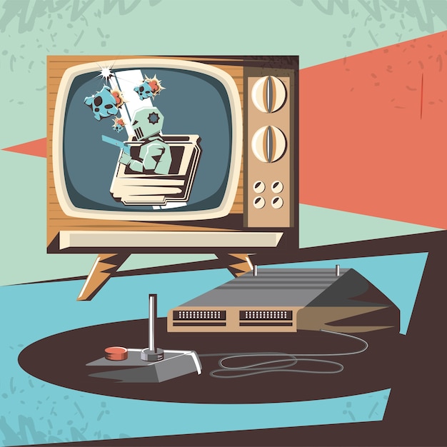 video game retro with tv vector illustration design