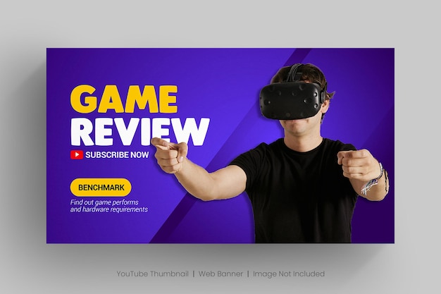 ビデオゲームレビューYouTubeチャンネルのサムネイルとウェブバナー