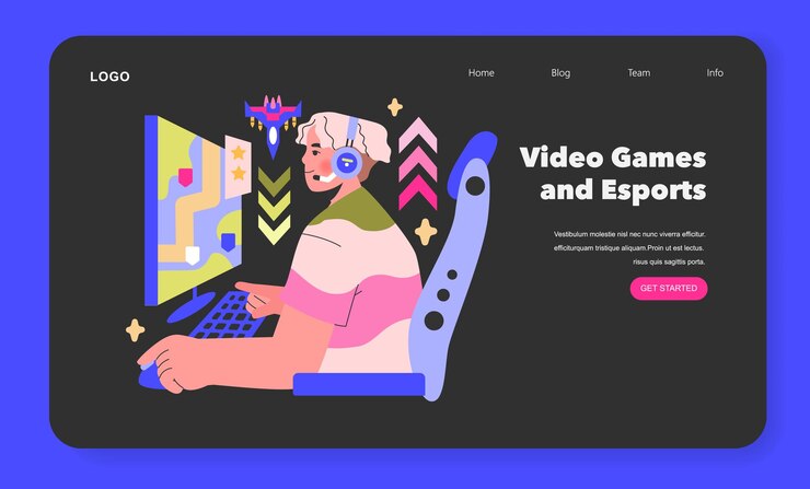 Vector video games and esports concept a focused gamer is deeply immersed in an electronic battle