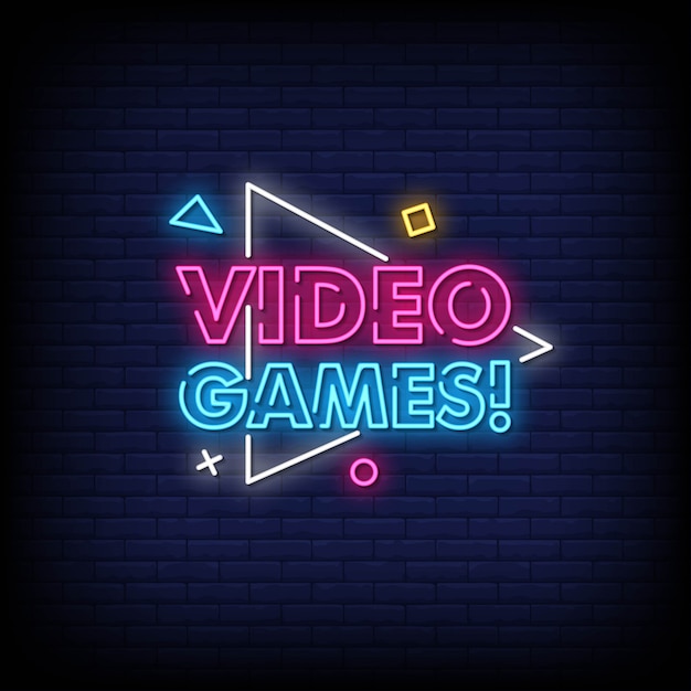 Video games neon signs style text vector