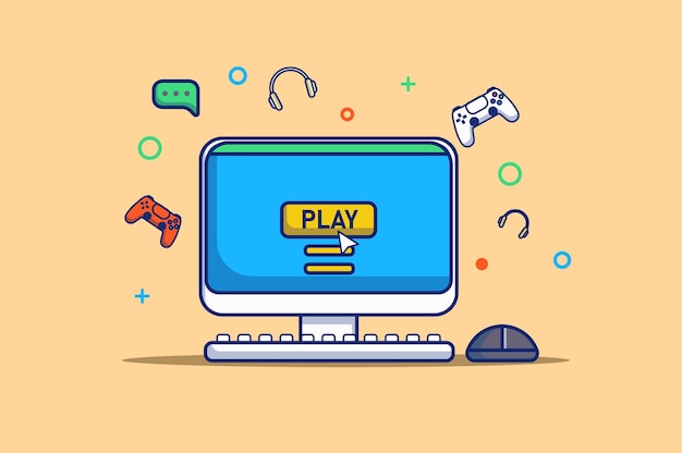 Video gaming concept in flat outline design