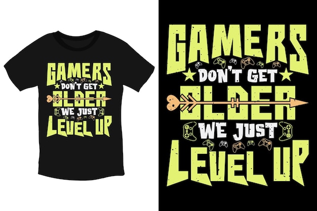 Vector video gaming-gamers worden niet ouder. we hebben gewoon een cool typografie-t-shirt naar een hoger niveau getild