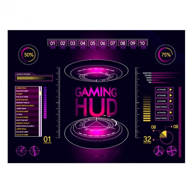 Video gaming interface in purple tones