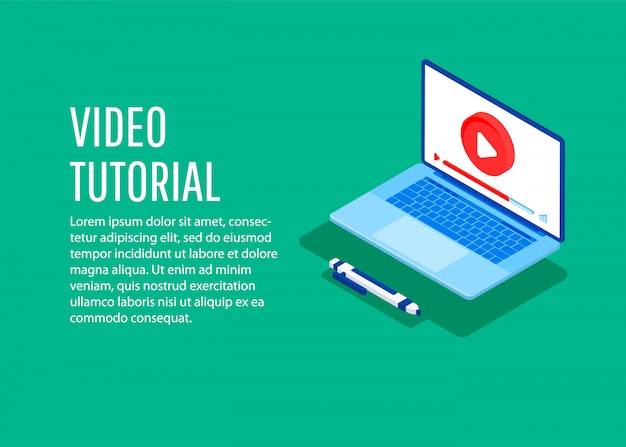 Video-instructies. Platte 3d isometrische ontwerp