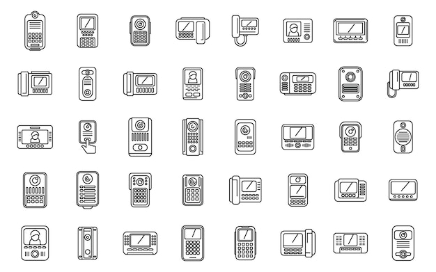 Video intercom icons set outline vector door phone