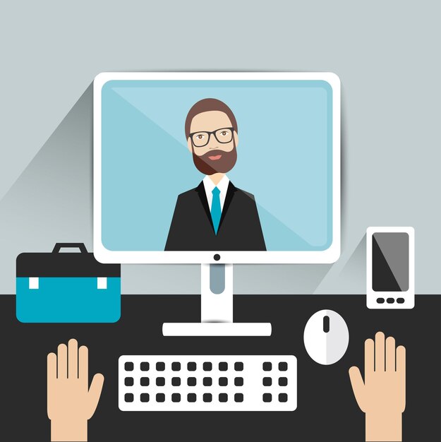 Vector video job interview officer and candidate flat vector ilustration