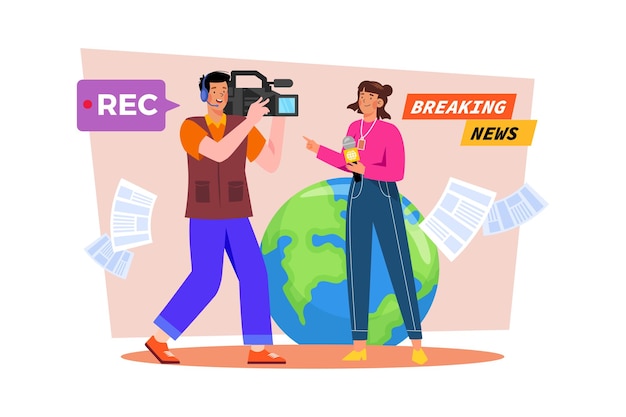 Vector a video journalist covers breaking news with their camera