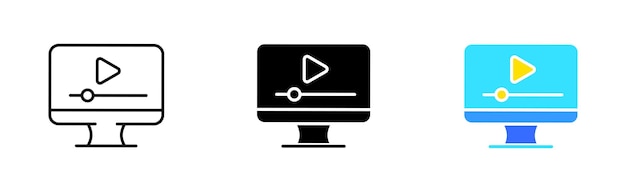 Video line icon Movie watch series play button cinema video hosting entertainment pause player view screen online app website Vector icon in line black and colorful style