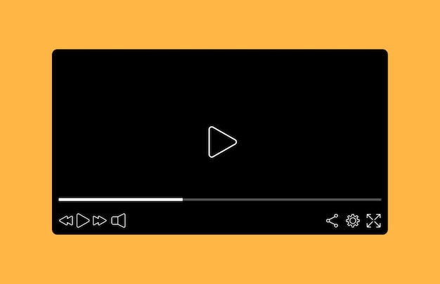 Вектор Значок линии видео видеохостинг просмотр фильмов пауза громкость настройки перемотки полноэкранные кнопки медиа-концепция векторная иллюстрация на желтом фоне
