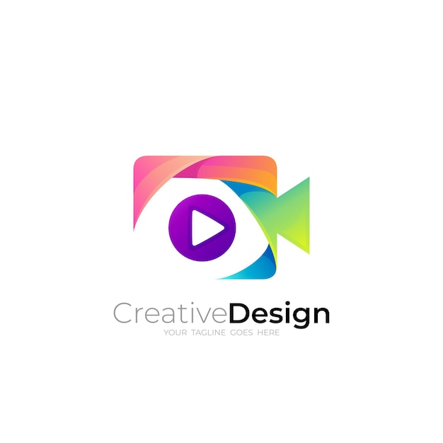 Video logo and colorful design vector film icon movie logos