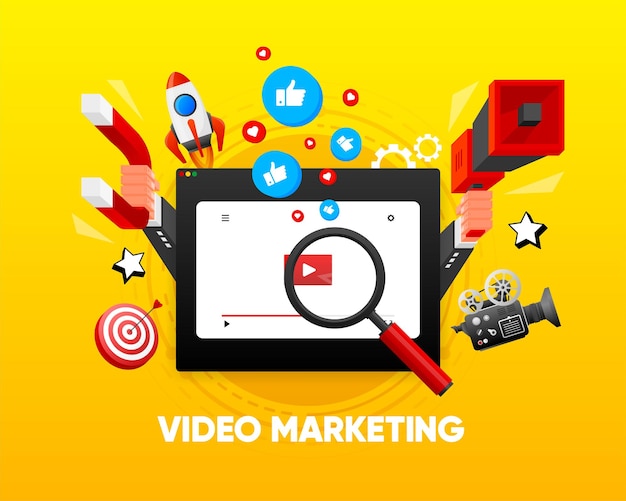 Video marketing banner concept Adverteren webinar icoon Geld verdienen met video met sociaal netwerk