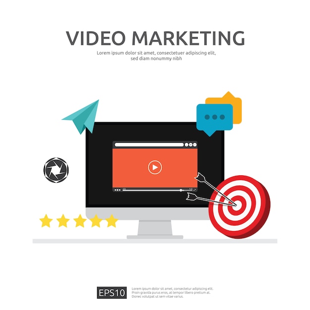 Video marketing concept met monitor pc-scherm