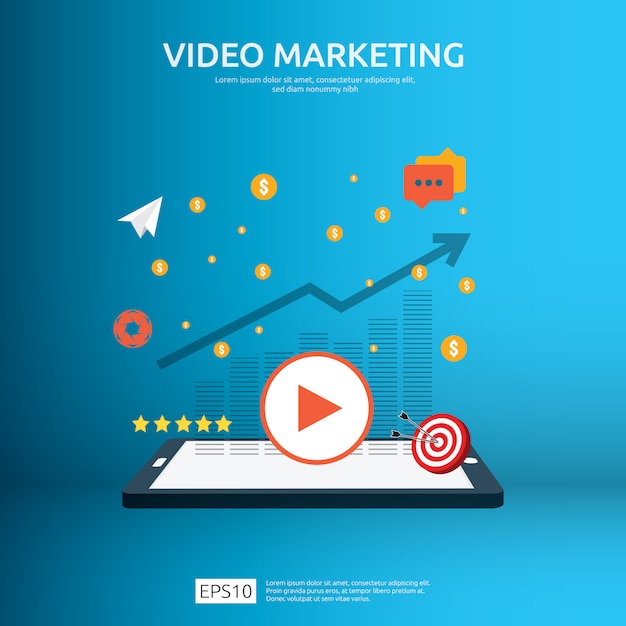 Vector video marketing concept with graph