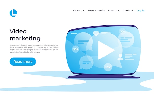 Video marketing, social media, entertainment concept. landing page template. global swatches