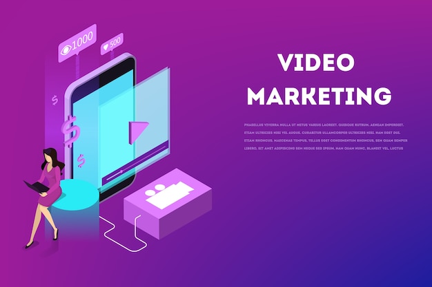 Vector video marketingconcept. adverteren op internet via video