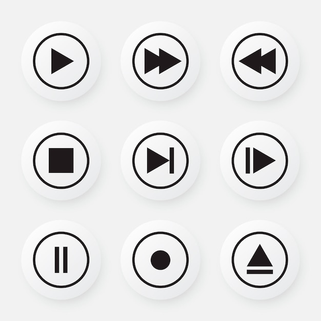 Video media player icon vector set multimedia music audio control mediaplayer interface symbol