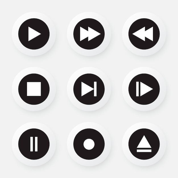 Vector video media player icon vector set multimedia music audio control mediaplayer interface symbol