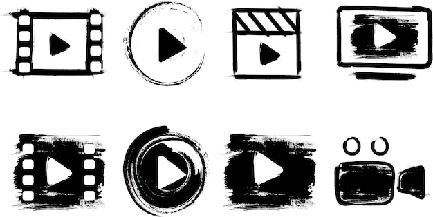 Vector video movie icon grunge video movie vod streaming button icon set vector illustration video movie