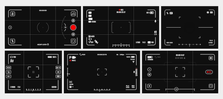 Vector video and photo camera viewfinder screen display