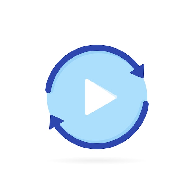 Video play button like replay icon. concept of watching on streaming video player or livestream webinar. Modern flat style vector illustration.