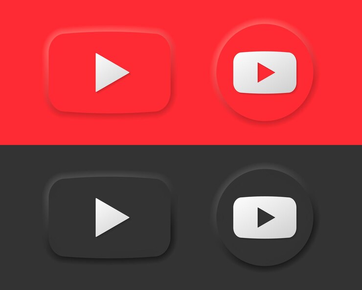 Video player buttons in red and black colors Play video logo in neumorphism style Vector EPS 10