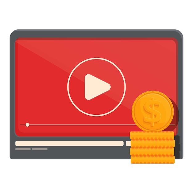 Vector video player cash icon cartoon vector money blog profit check