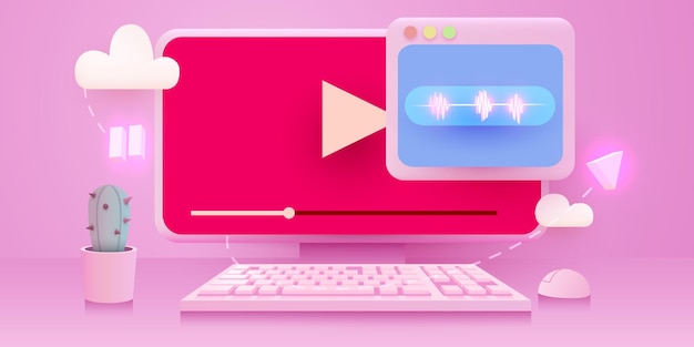 Video player on computer screen multimedia concepts cute design graphic elements vector illustration