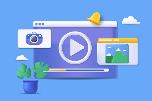 Video player concept 3D illustration Icon composition with program interface