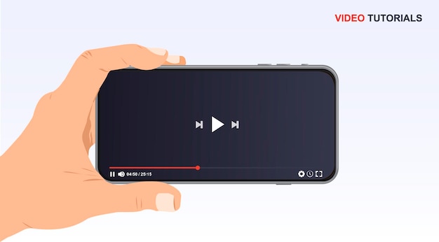 Video player design template for web and mobile apps in hand play video online mock up