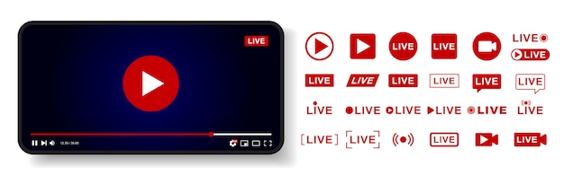 Vector video player template design. live stream window, player. social media concept.