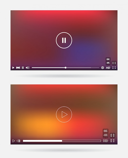 Vector video player window with menu and buttons panel  set