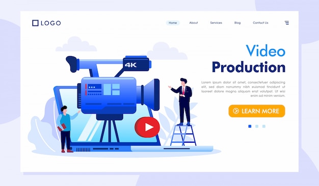 Video production landing page website illustration vector