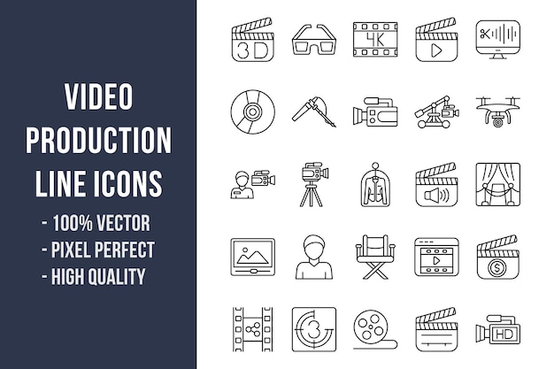 Video Production Line Icons