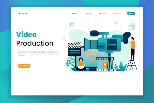 Vector video production vector illustration concept landing page template with character