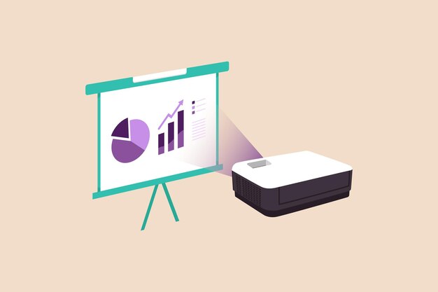 Vector video projector at business conference or lecture training and workshop business concept vector illustration