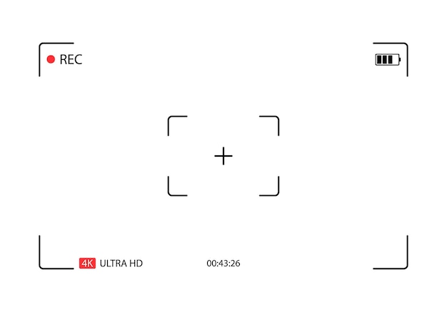 비디오 녹화 프레임 플랫 블랙 4K 해상도 프레임 녹화 벡터 그림