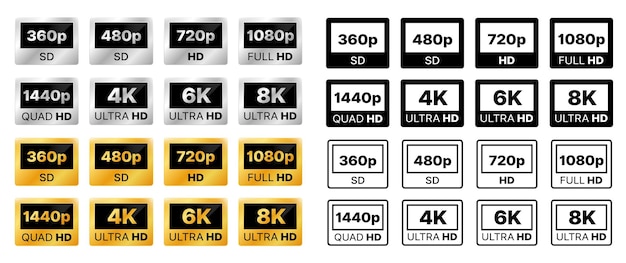 Video resolution display definition icons