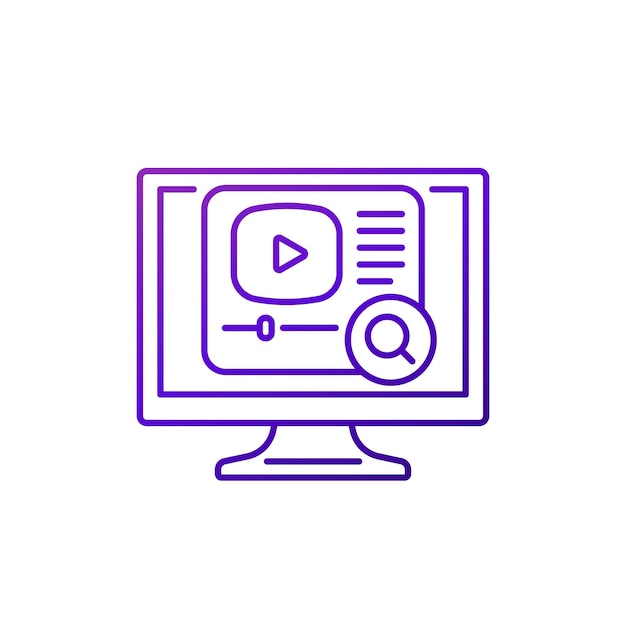 Vector video search service line icon