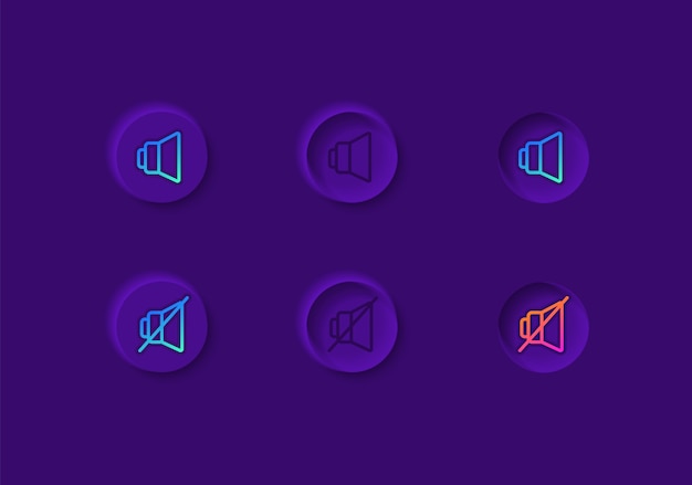 Video sound options ui elements kit. mute audio. music settings   icon, bar and dashboard template. web  widget collection for mobile application with dark theme interface