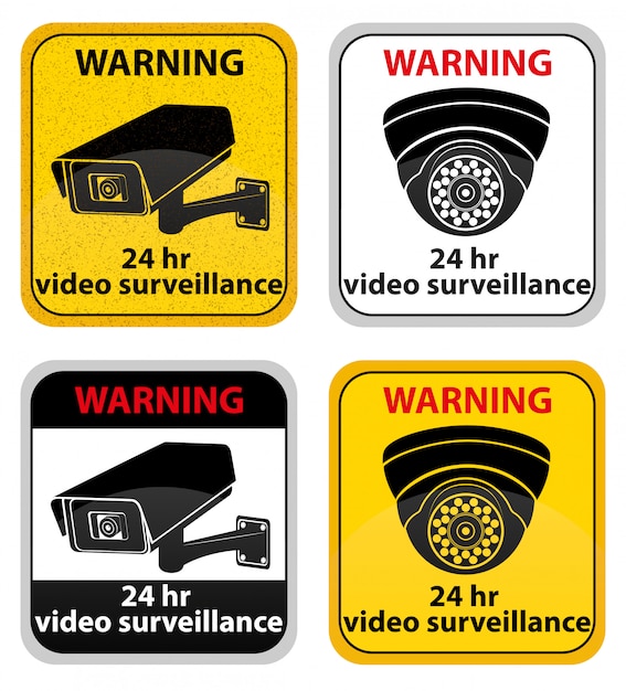 Vector video surveillance warning sign vector illustration