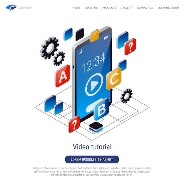 Video tutorial 3d isometric vector concept illustration