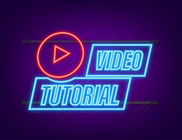 Video tutorials neon icon Study and learning background distance education