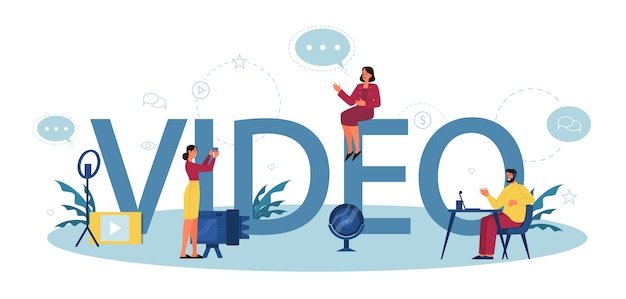 Video typografische koptekst concept. Deel inhoud op internet.