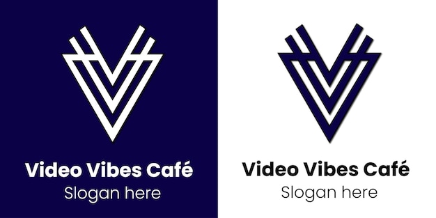 Video Vibes Cafe logo geometrical design inspiration isolated on white and blue background vector