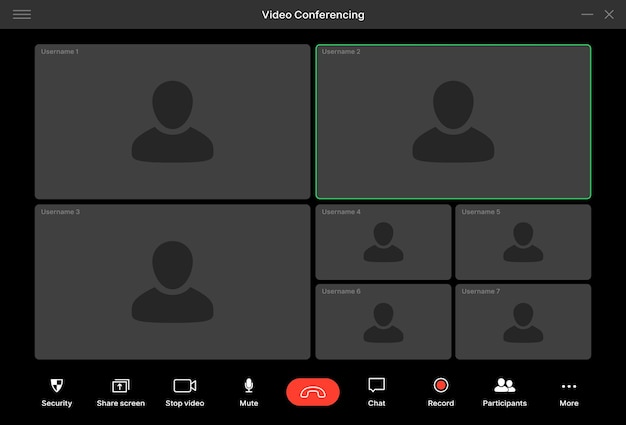 Экран онлайн-конференции интерфейса видеозвонка